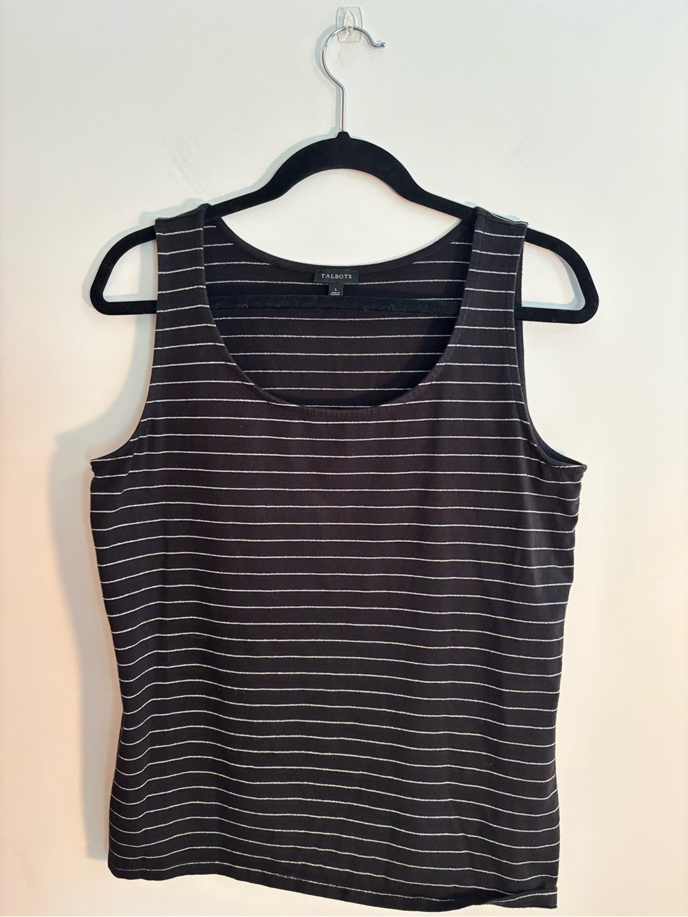 Talbots Black with Silver Stripes Scoop Neck Tank